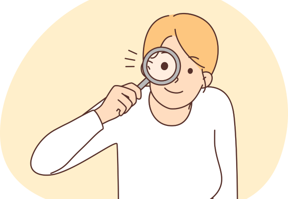 虫眼鏡を見る女性 (1)